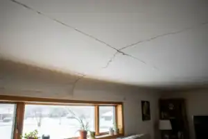 sagging-ceiling-showing-snow-load-stress